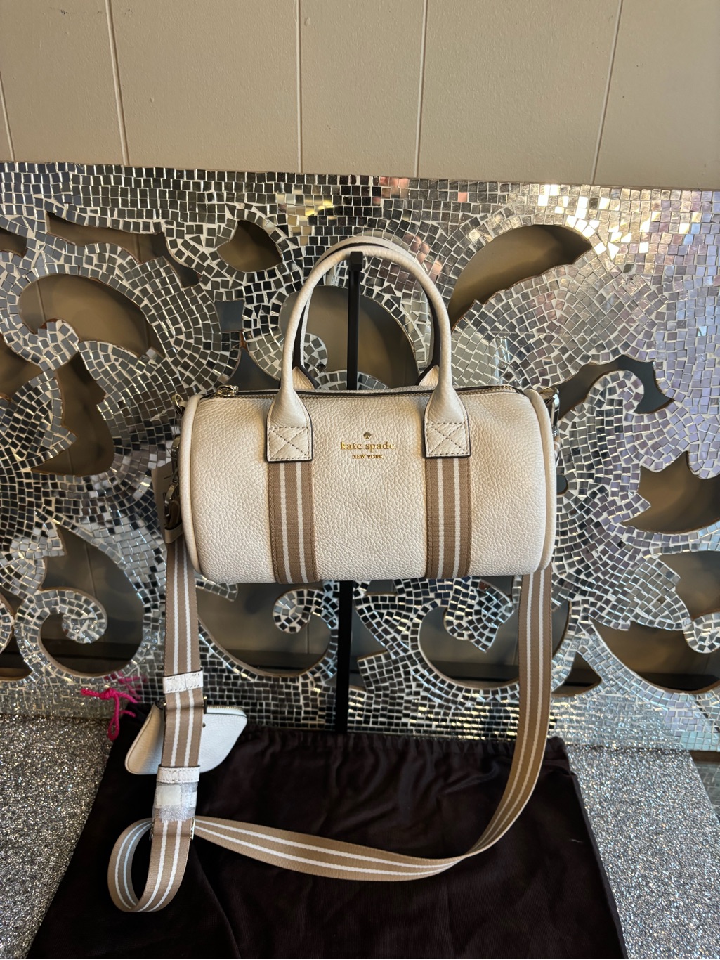 Kate Spade Rosie Pebbled Leather Barrel Bag With Stripe Strap